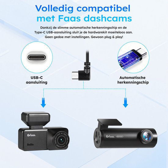 Kit de câblage Dashcam - Surveillance 24 heures - Connexion USB-C - Design compact - Facile à installer - Connexion directe à la batterie - par Faas