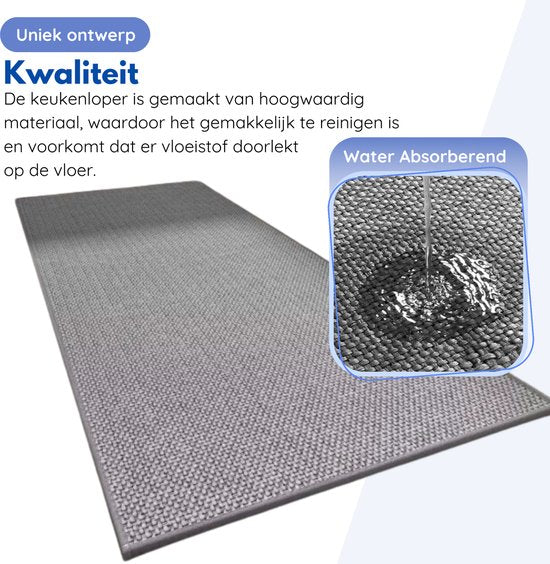 Tapis de cuisine - Tapis - Gris - Lot de 2 pièces - 45 x 150 cm - 45 x 70 cm - Tapis de cuisine - Antidérapant - Protecteur - Robuste - Lavable
