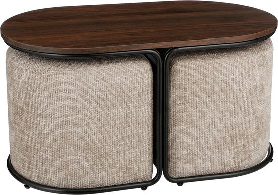 Mica Decorations Table basse avec poufs - 3 pièces - L79 x L45 x H41 cm - Gris clair