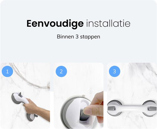 Poignée de douche avec ventouse - 2 pièces - Convient pour la douche et les toilettes - Résistant à l'humidité - Poignée avec ventouses - Pour petits et grands - Modèle extra sûr et solide - 30cm Luft