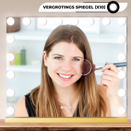Bayt Hollywood Mirror with Lighting - Make-up Mirror with Lighting - Mirror with Lighting - Hollywood Mirror 80x60 - Dimmable - 10x Magnification - 80x60cm - Gold