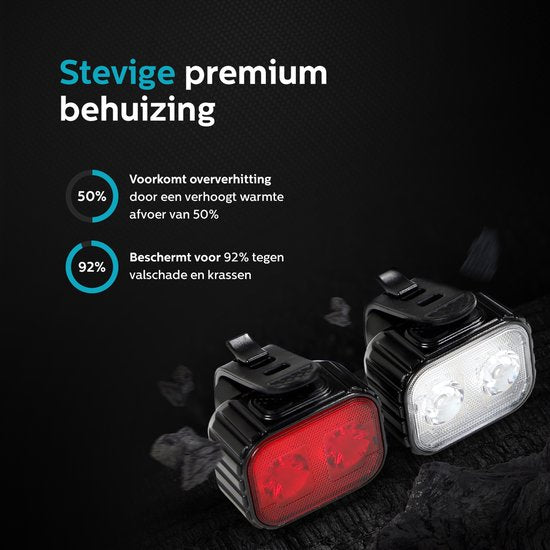 Inlustro Bicycle Light Set - Front/Back Light - LED Bicycle Lights Red and White - Bicycle Light Headlight - Waterproof - USB Rechargeable