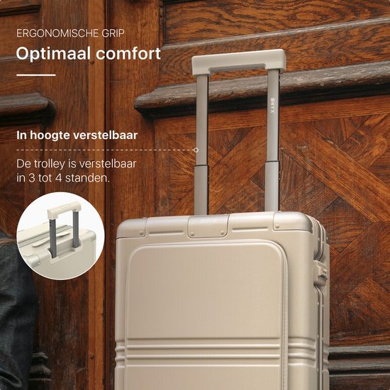 ONYX Hybrid Pro Hand Luggage Suitcase with Front Pocket 38 Litres - Recycled Polycarbonate and Zipperless Design - Travel Suitcase with TSA Lock and Spinner Wheels - Lightweight Trolley with Laptop Compartment - Ivory White