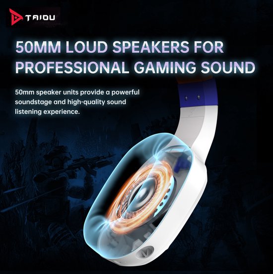 TAIDU THS320Pro - Casque de jeu sans fil 2,4GHz - Casque Bluetooth - avec microphone - Convient pour PS4/PS5, Nintendo Switch - Multiplateforme - Blanc Orange