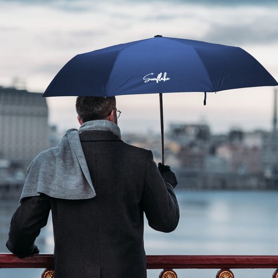 Parapluie pliable - Résiste à la tempête jusqu'à 140km/h - Pliage automatique - Housse de protection et pochette de voyage incluses - Bleu - Sunflake