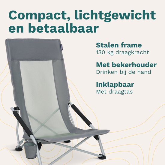 TRVLMORE Chaises de plage - Lot de 2 - Pliables et démontables - Capacité de charge de 130KG - Légères - Avec sac de transport et porte-gobelet - Dossier haut - Gris