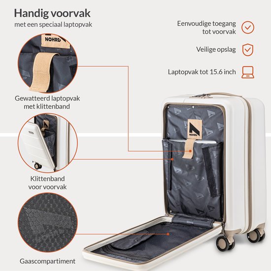 Nohrd Hand Luggage Suitcase 35 L - Spinner Wheels - Trolley Lightweight - Double TSA Lock - Travel Suitcase - Handy Front Pocket - Ivory