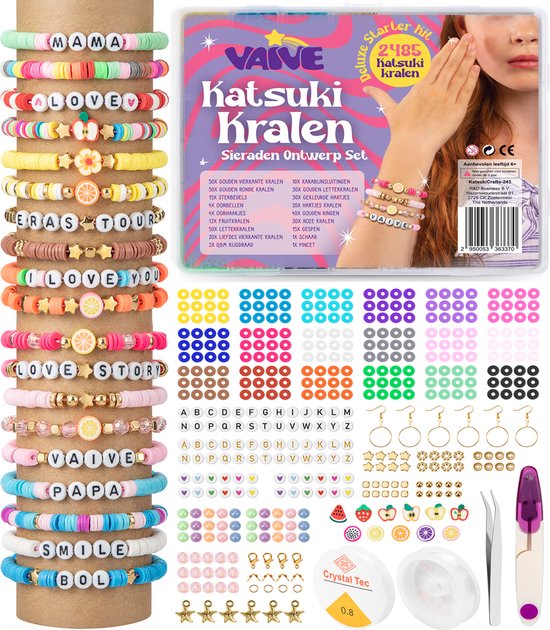 Vaive Katsuki Beads Deluxe Starter Kit - 2485 pièces pour la fabrication de bijoux - Crafting Girls - For Kids - Craft Box - Bracelet Making - Earring Making