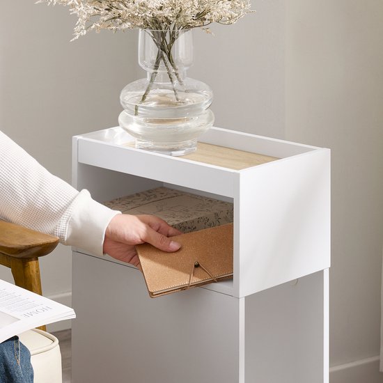 SoBuy Table de nuit étroite avec tiroir et étagère ouverte - 25 x 35 x 60 cm - Design peu encombrant - MDF - Style scandinave - Couleur bois