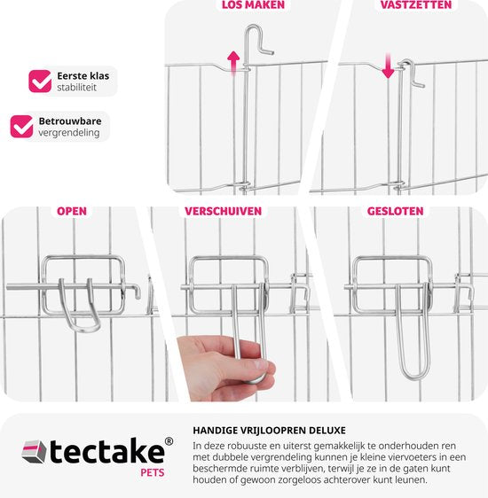 tectake® - Enclos extérieur avec filet de sécurité - Clapier pliable et extensible - Petits animaux, lapins, clôture pour chien, clapier extérieur - Enclos extérieur - Ø 145 x 73 cm