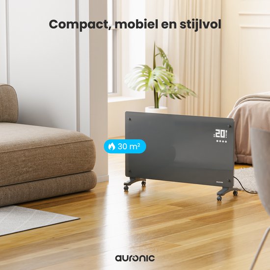 Chauffage Électrique - Auronic - Convecteur avec Thermostat et Télécommande - Panneaux chauffants - jusqu'à 30 m² - Chauffage 2500W - Gris