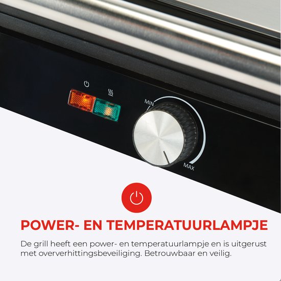 Bourgini Contact Grill Classic - Gril à panini et fer à griller - Revêtement antiadhésif - Couvercle flottant - Appareil à griller - Gril de contact - Acier inoxydable - Sans BPA