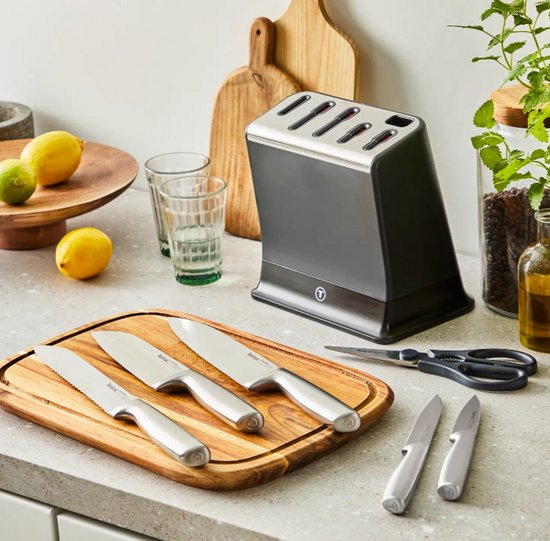 EverSharp K2977S44 set et bloc de couteaux 6 pièces en acier inoxydable avec aiguiseur intégré