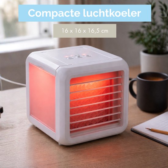 Lifetime Air Mini Air Cooler - Humidificateur d'air avec 2 éléments de refroidissement - Refroidisseur d'air avec eau et 3 niveaux - Climatiseur mobile sans tuyau pour chambre à coucher - 16 x 16 x 16.5 cm