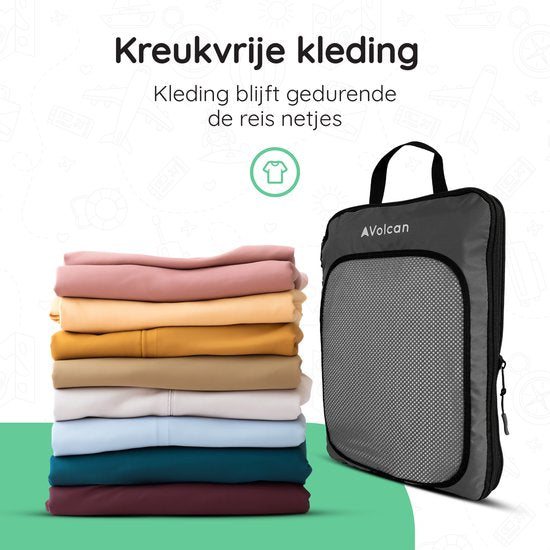 Cubes de compression Volcan - Organiseur de valise - Lot de 4 - Avec fermetures éclair de compression - Pour sac à dos et valise - Noir