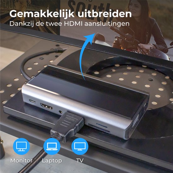 Nuvance - 13 in 1 Docking Station Laptop - USB C Hub - USB Splitter - USB Hub 3.0 - HDMI, VGA, Network, AUX et TF/SD - Docking station