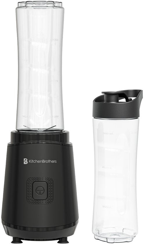 KitchenBrothers Mini Blender - Blender to Go - Smoothie Maker - 2 To-Go Cups 600 ml - Noir