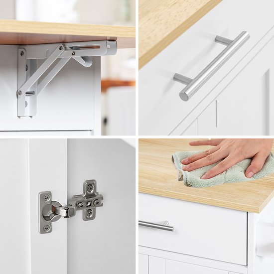 SoBuy FKW129-WN Chariot de cuisine sur roulettes - Ilot de cuisine avec plan de travail coulissant, 2 tiroirs et étagères réglables - Chariot de cuisine mobile ou meuble de table à manger, blanc 113x91x(44-69) cm