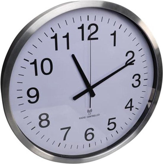 Perel Horloge murale, ronde, analogique, 50 cm, affichage de l'heure radiocommandé (DCF), aluminium, argent