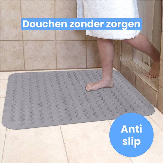 Tapis de douche et de bain Luft - 48 x 48 cm - Antidérapant - Gris - Avec ventouses - Adapté à la salle de bain et à la douche - Sûr et solide