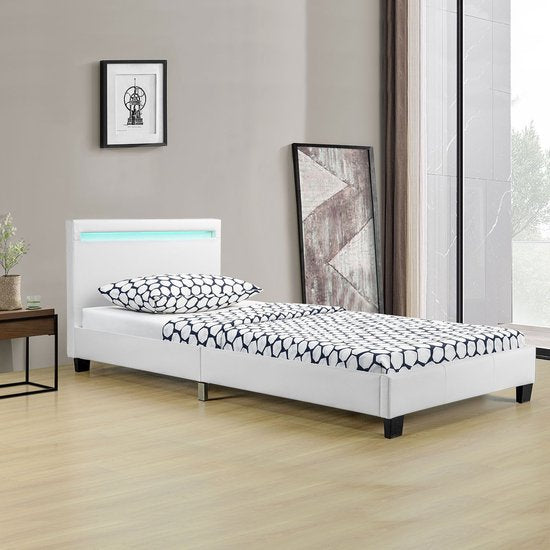 Lit rembourré Verona - 90 x 200 cm - blanc - éclairage LED