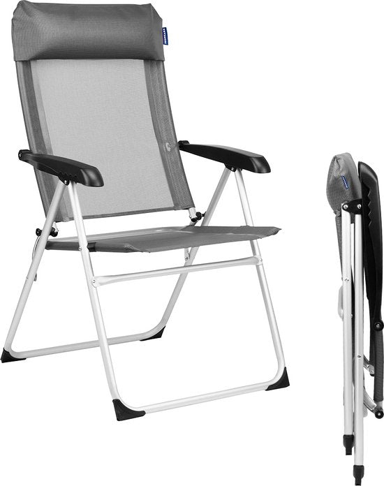 TRVLMORE Chaise de camping - 5 positions - Chaise de camping pliante - Capacité de charge 110 kg - Chaise de pêche - Chaise pliante - Gris