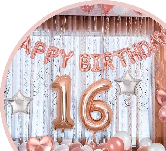 Happy Goods Birthday Decorations - Sweet 16 - Happy Birthday Garland - Rose Gold - Balloons - 61 Pieces - Birthday Decorations