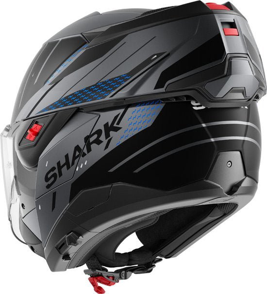 SHARK Oxo Rydger Matt Anthracite Bleu Noir ABK System Helmet - Taille M - Casque