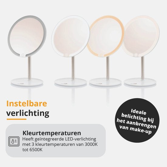 ETA Fenité Miroir de maquillage avec éclairage - Inclinable à 90° et rechargeable via USB-C - Couleur de la lumière réglable - Ø 17,8 cm - Blanc