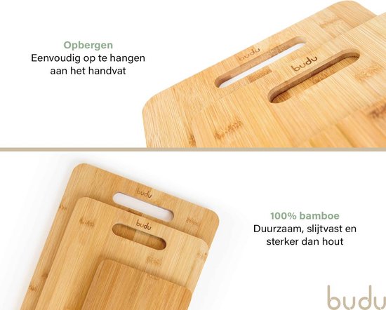 Budu Set de planches à découper 3 pièces - Planches à découper en bambou - Planches à découper en bois - Planches de cuisine