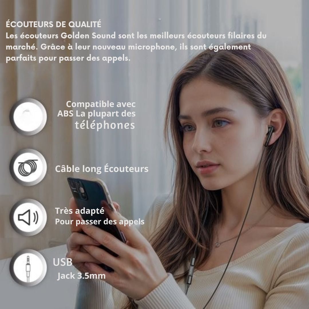 Écouteurs filaires Golden Sound - avec microphone - Connecteur USB-C - Noir