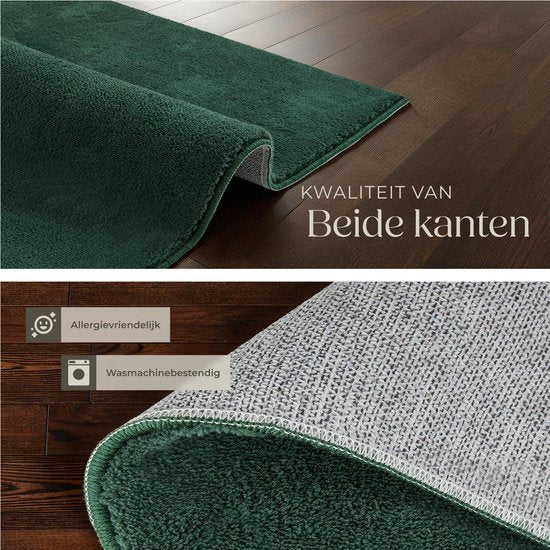 tectake® Tapis à poils courts - 80 x 150 cm - Vert - Tapis pour le salon, la chambre à coucher, la salle à manger - Facile d'entretien et lavable - Sous-couche antidérapante - Antiallergique - Diverses tailles et couleurs