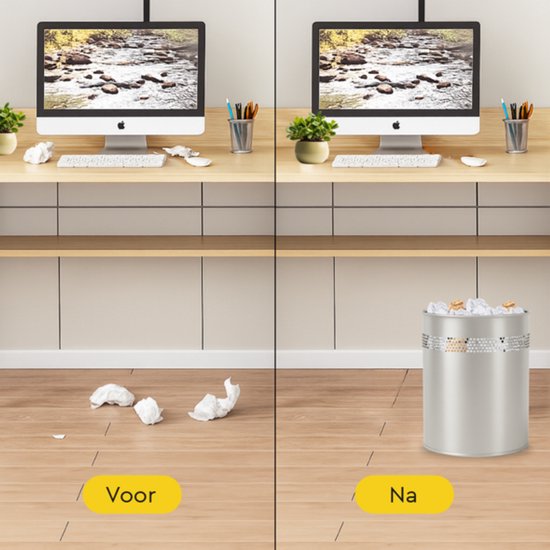 BRASQ Trashcan Metal Office/Home Use - Poubelle - Corbeille à papier - Rond - Poubelles - Argent 15 litres