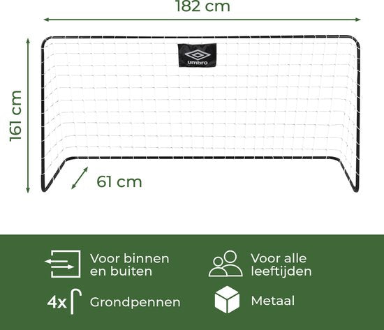 But de football Umbro - But de football 182 x 122 x 61 cm - But de football de grande taille - facile à déplacer - Jouets d'extérieur pour enfants et adultes - But d'entraînement de football - métal - noir/blanc