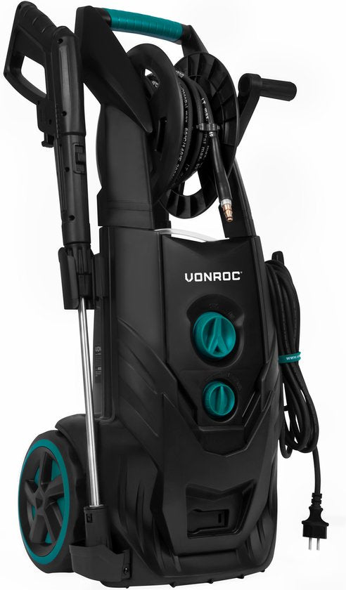 Nettoyeur haute pression - VONROC PRO - V25-2 - 2500W - 195 bar - 468 l/h - Incl. Tuyau de 8 m, enrouleur de tuyau, nettoyeur de terrasse, réservoir de nettoyage et plus