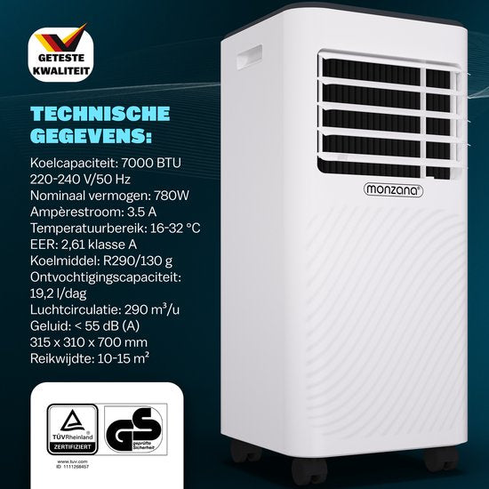 Climatiseur mobile Monzana - 7000 BTU kit fenêtre 20 à 25m² wifi timer - blanc