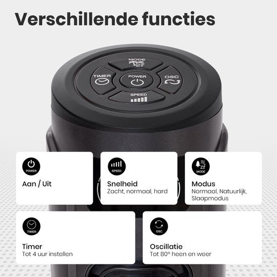 Auronic Tower Fan - Ventilateur sur pied avec télécommande - Ventilateur de sol - Minuteur - Ventilateur de colonne - Ventilateur - 55W - 45dB - 118cm - Gris foncé