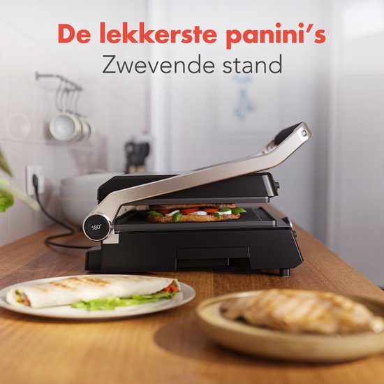 KitchenBrothers Contact Grill Deluxe - Appareil à griller - Plaques de gril amovibles - Gril à panini - 5 réglages de hauteur - 2000W - acier inoxydable