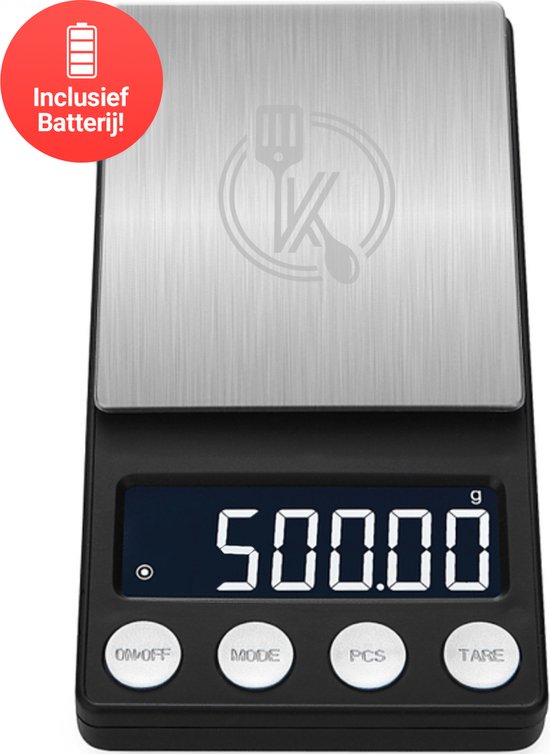 Kitchenwell digital mini precision kitchen scale - 0.01 à 500 grammes - 14.2 x 7.5 cm - balance de poche à piles - balance de cuisine