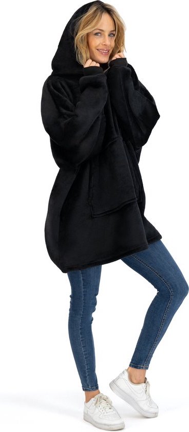 O'DADDY® Couverture en polaire - Plaid en polaire - Couverture en polaire avec manches - Super doux - Plaids avec manches - Sweat à capuche - Sweat à capuche hommes - Sweat à capuche femmes - Sweat à capuche unisexe - Sweat à capuche noir