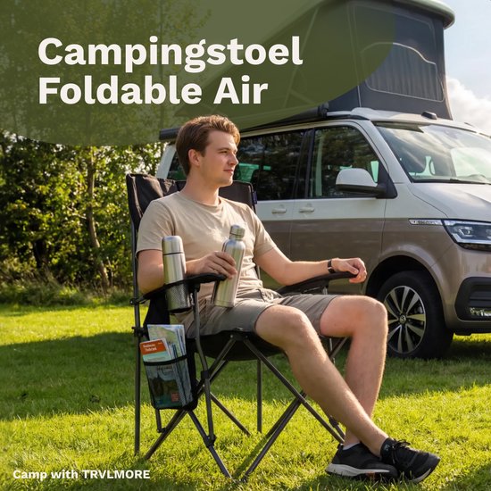 TRVLMORE Chaise de camping - pliable - capacité de charge 120KG - sac de transport inclus - chaise pliante - chaise de pêche - chaise pliante - noir
