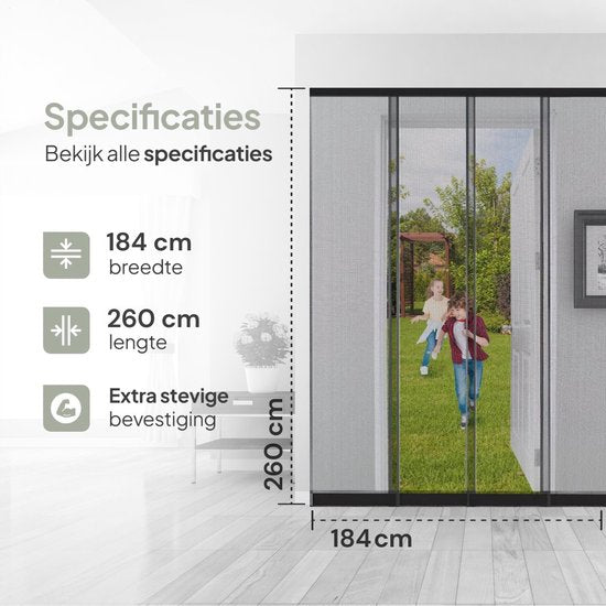 O'DADDY® Fly Curtain Slat Screen - 184x260 cm - Rideau de porte - Porte - Design ajustable - Fibre de verre - Moustiquaire de porte noire