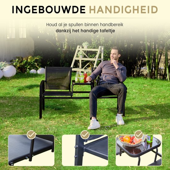O'DADDY® Garden Bench - Bancs de jardin résistants aux intempéries - Bancs de jardin - Banc de jardin - Banc de jardin avec table - Banc d'extérieur - Pour 2 personnes - 142 x 57 x 82 cm - Métal - Noir