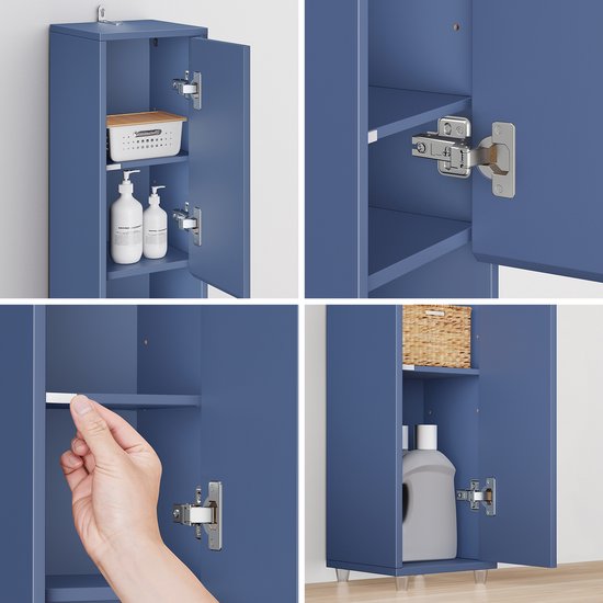 SoBuy Armoires de salle de bain hautes - Armoire de rangement avec étagères réglables et tiroir - Armoire colonne salle de bain - Bleu, 20x20x180cm, BZR34-II-B - pour salle de bain, salon, chambre à coucher