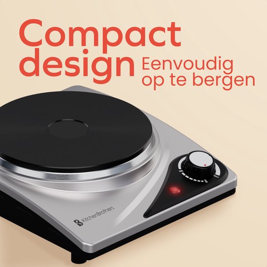 KitchenBrothers Table de cuisson électrique - 1 brûleur - pose libre - 7 niveaux de température - 1500W - inox/noir