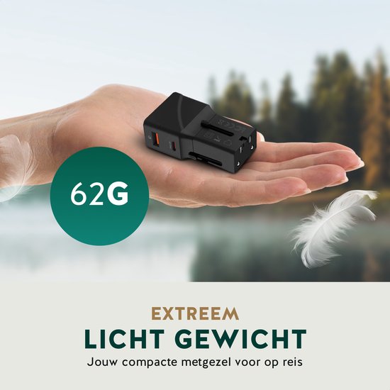 Adaptateur prise universelle - Nomadius - Chargement rapide - Prise de voyage universelle - 1 USB-C et 1 USB - 200+ pays - Noir