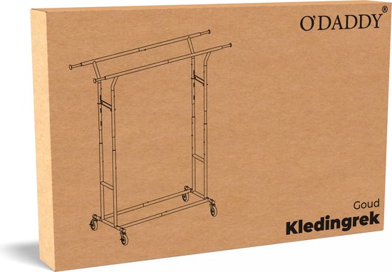 O'DADDY® Clothes Rack on Wheels - Portemanteau - Barre à vêtements - Réglable et extensible - Roulettes industrielles - Métal - Stable jusqu'à 110 kg - Or