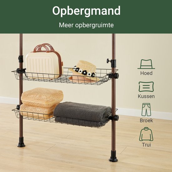 SoBuy Penderie télescopique - Penderie ouverte réglable avec tringles à vêtements et étagères - Marron, L(209-311) x H(200-295) cm, KLS04-II-BR, pour Chambre à coucher, Walk-in Closet