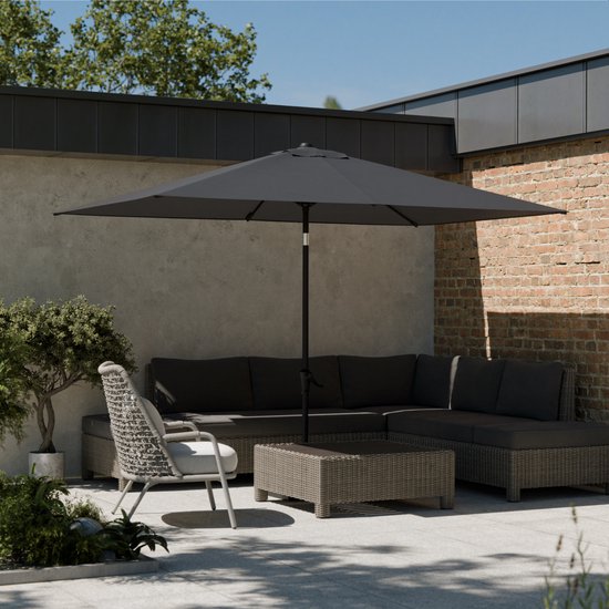 LifeGoods Parasol - Jardin - 210x140cm - 30° inclinable - Imperméable - UPF50+ - Gris foncé