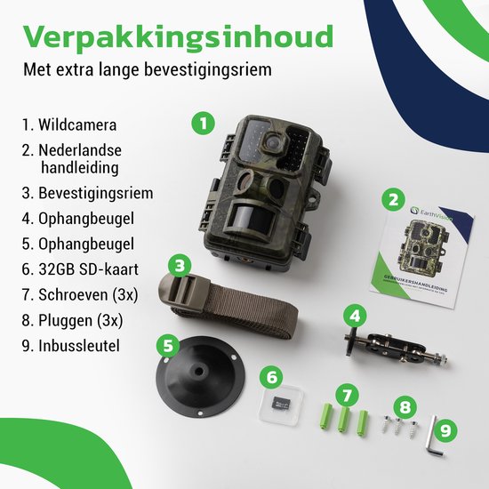 EarthVision Wildlife Camera Falcon - Vision nocturne - Caméra professionnelle 4K pour animaux sauvages - Caméra infrarouge - Caméra d'extérieur - Carte SD 32gb incluse - Étanche